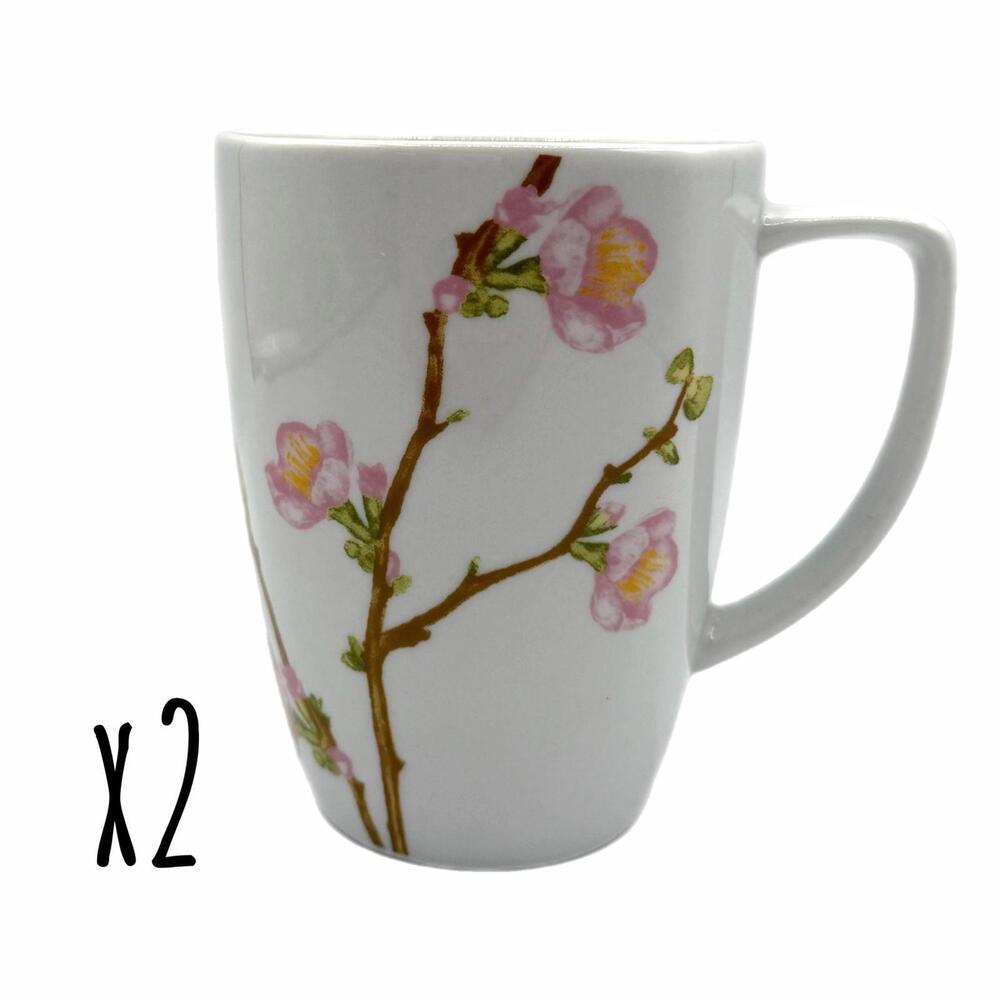 Set of 2 Corelle Coordinates Cherry Blossom Porcelain Coffee Mugs